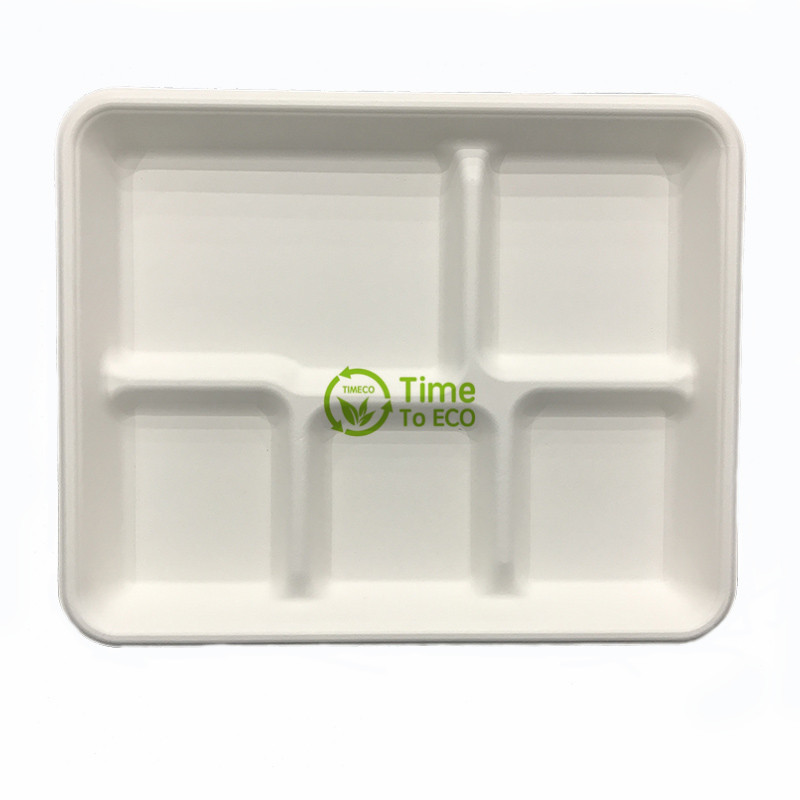 5 compartments bagasse rectangle plate
