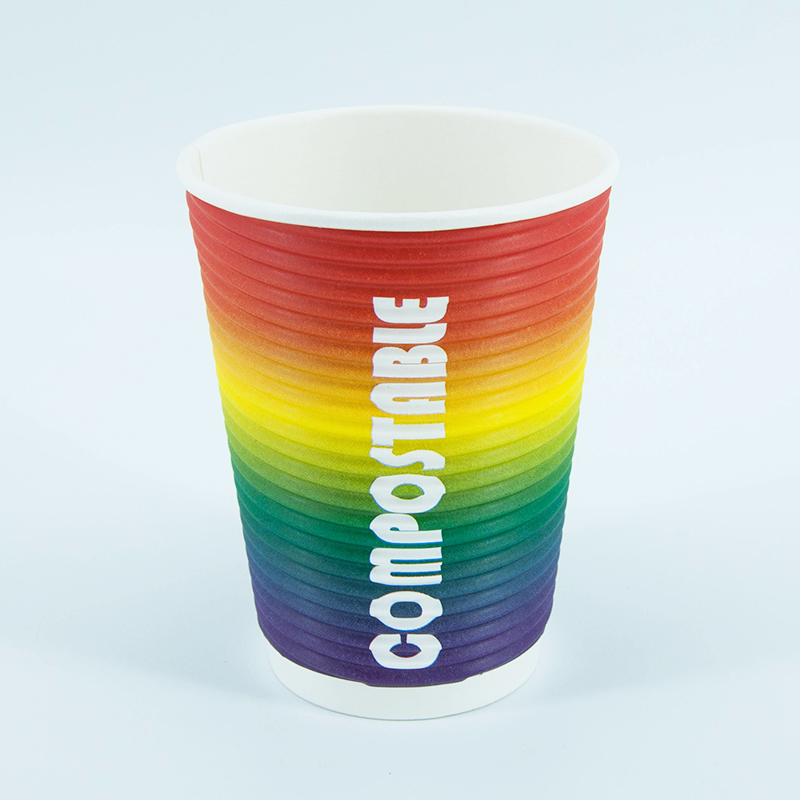 Rainbow Color Ripple Corrugated Bagasse Paper Cups