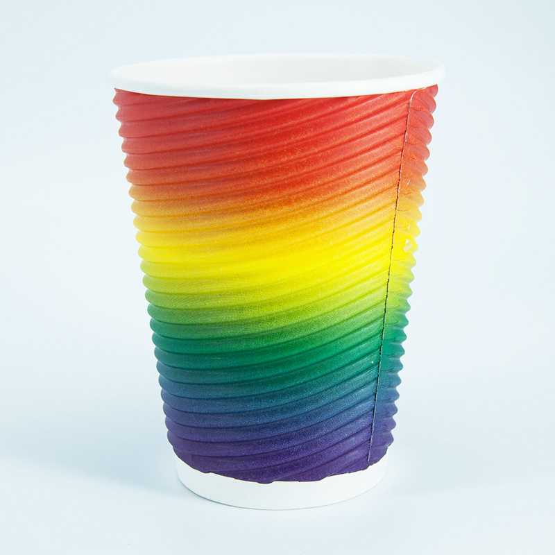 Rainbow Color Ripple Corrugated Bagasse Paper Cups
