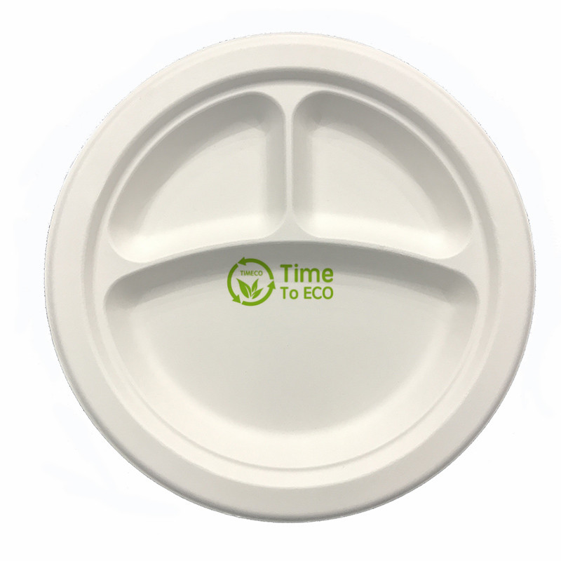 9 inch 3 compartments bagasse plate