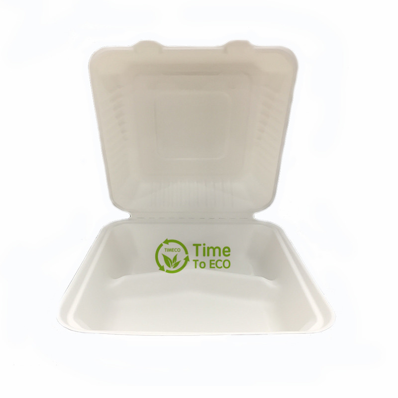 9 inch 3 Compartments sugarcane bagasse clamshell box