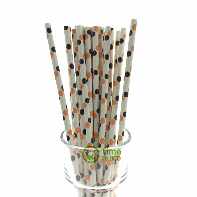 Black and orange round dot paper straw