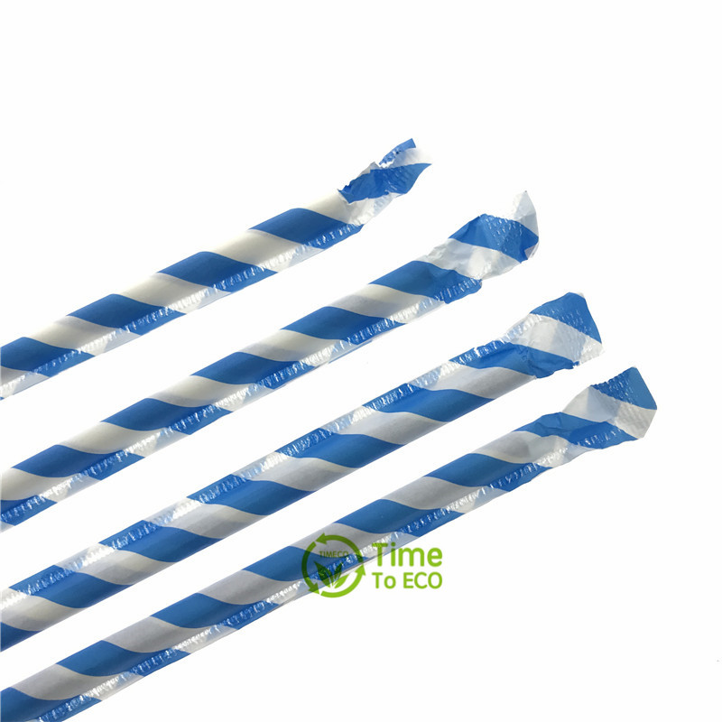 Blue striped paper wraped paper straw